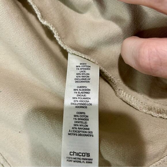 Chico’s Women’s Platinum Khaki Denim Floral Gold Metallic Jacket Size Small EUC - Picture 5 of 8